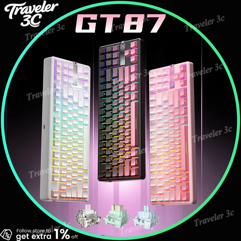 

HP GT87 Three Mode Wireless Mechanical Keyboard Gaming Office Gasket 10000mah RGB Light Hot Swap HIFI Sound Ergonomic Keyboard