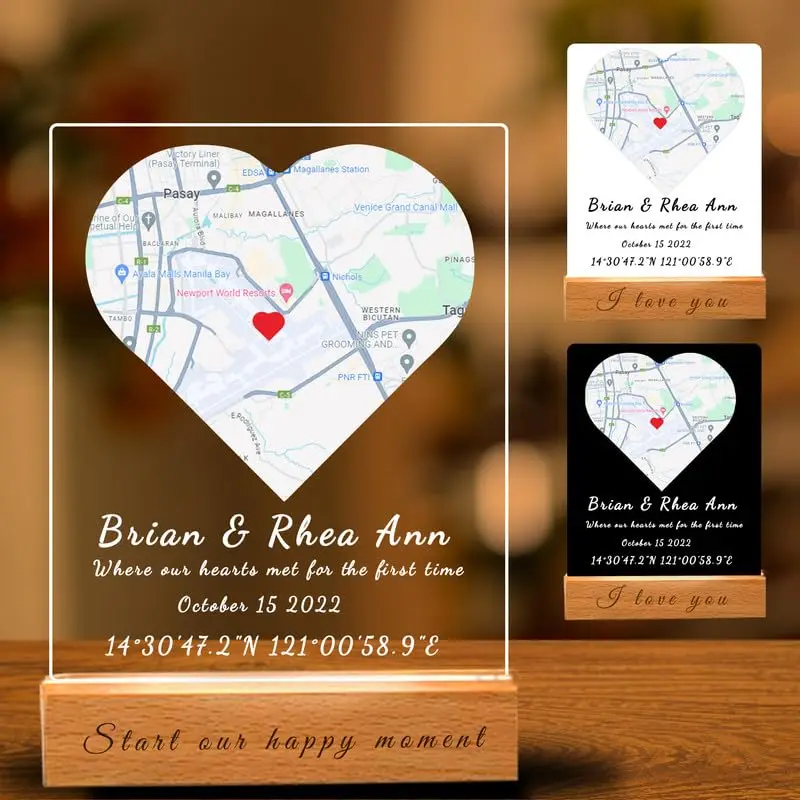 Valentines Mothers Fathers Day Personalised First Date Map Acrylic Plaque Custom Where It All Began Couple Gift for Her Mom Wife