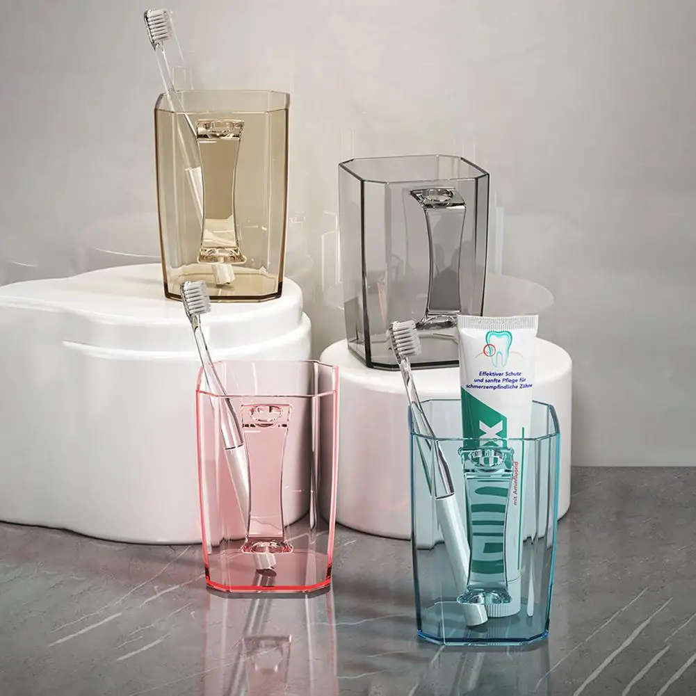 كوب غسول الفم البلاستيكي الشفاف مع مقبض كوب شطف خالي من الرائحة كوب خالي من الأزيز حامل فرشاة الأسنان للحمام المنزلي والسفر