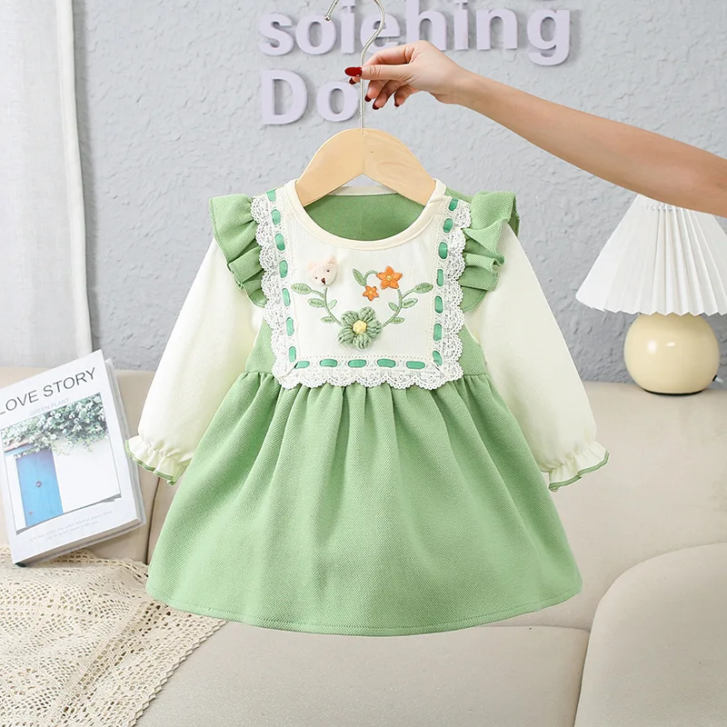 

Girls Princess Sweet Dress Spring Autumn Children Baby Infants Kids Embroidery Long sleeve Holiday Birthday Dress