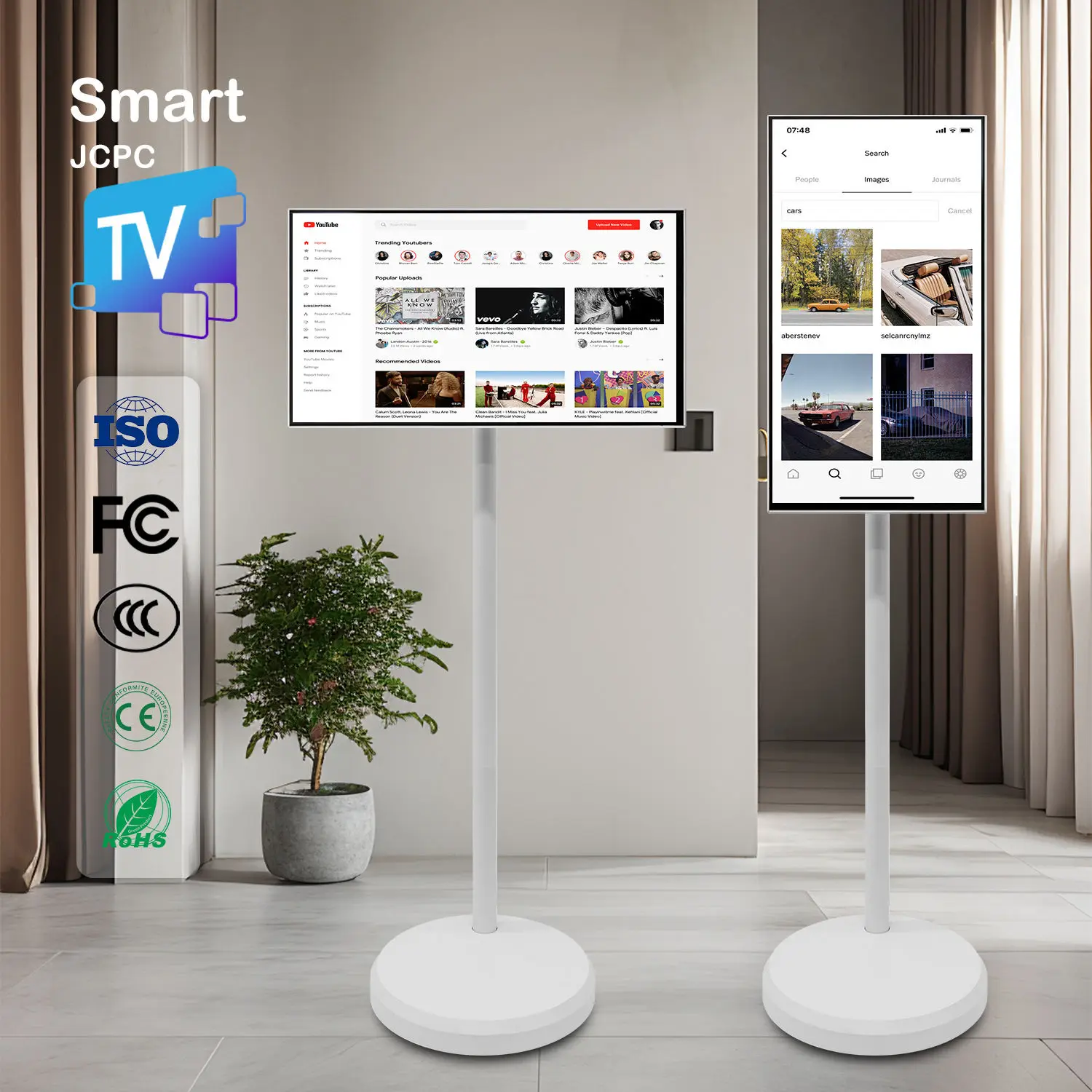 شاشة لمس تفاعلية ذكية قائمة على الأرض مقاس 21.5 بوصة، واجهة USB، شاشة LCD، مرايا للياقة البدنية، تلفزيون ذكي محمول