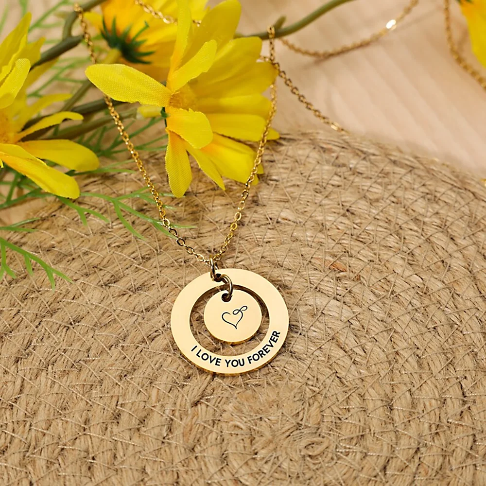 Customized Necklace for Women Double Circle Pendant Necklaces Stainless Steel Custom Jewelry Personalized Bridesmaid Gifts