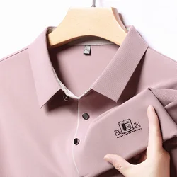 New Men's Business Casual Long Sleeved Shirt with Badge Solid Color Polo Shirt Fashionable Breathable Comfortable Versatile Top