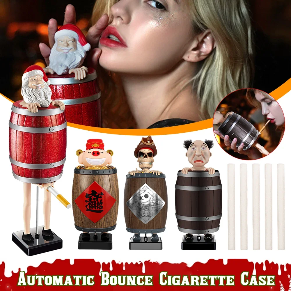 Creative Funny Prank Dispenser Automatic Cigarette Boxes Strange Pop Up Prank Stuff Santa Claus Wooden Barre Party Cosplay Props