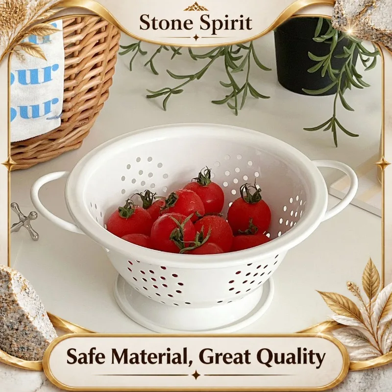 Pastoral Style Metal Fruit Drainer Basket - Cute Korean Style Kitchen Organizer, Portable Sink Strainer for Berries,  Home Decor