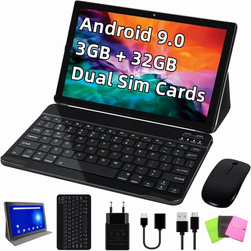 안드로이드 9.0 태블릿 PC, 10.1 인치, 3GB RAM, 32GB ROM, MTK9863, 4 코어, 2G, 3G, 4G 와이파이, 듀얼 SIM 전화 통화 태블릿, 1280x800 IPS, 무료 선물 