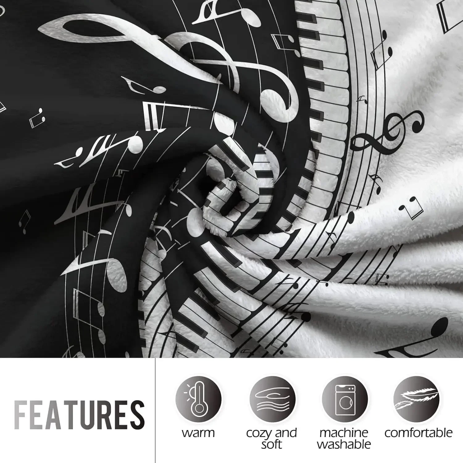 Music Blanket Gift, Abstract Piano Music Notes Decorative Home Fur Blanket, Soft and Comfortable Lightweight Blanket