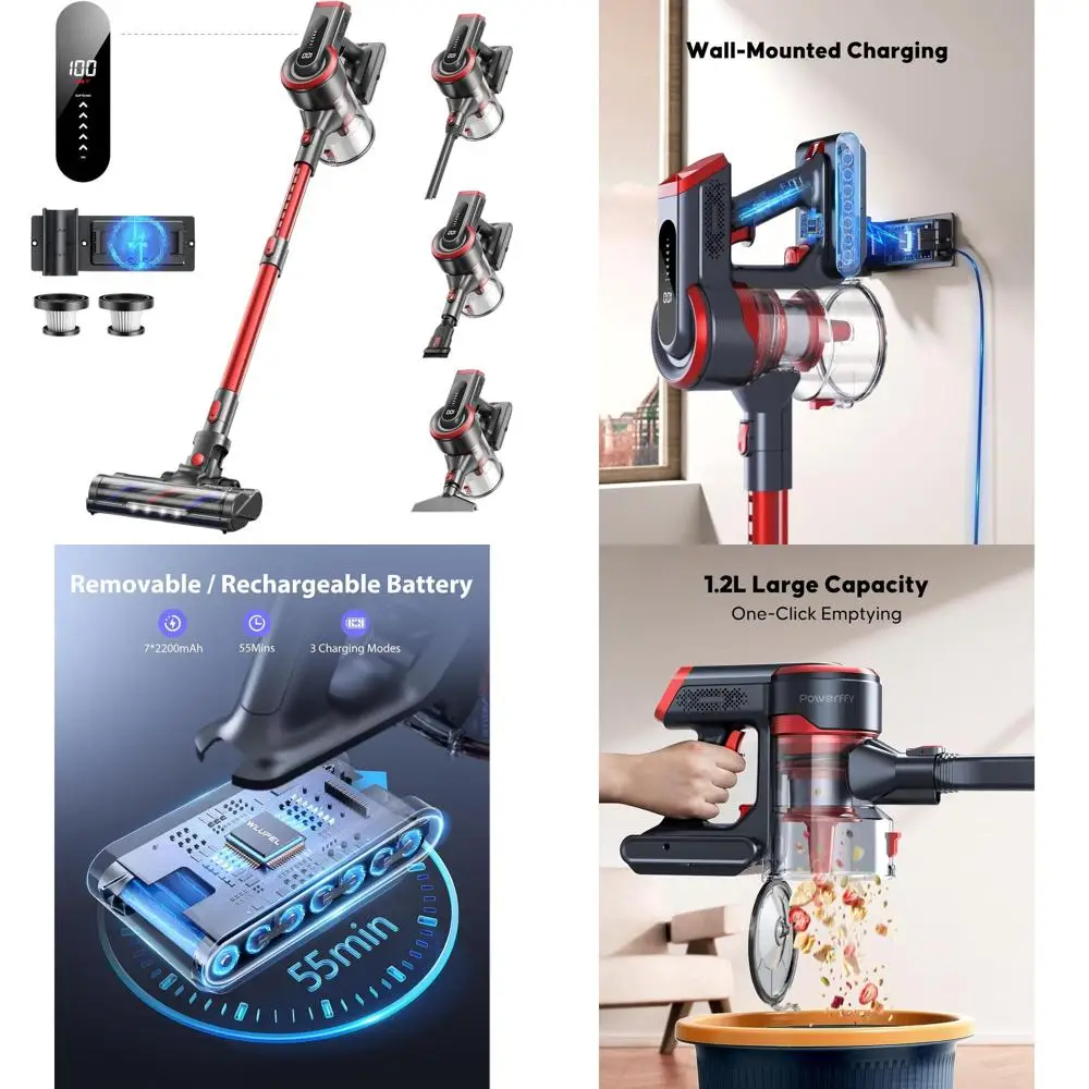 

Беспроводной пылесос 40 кПа, 450 Вт: время работы 55 минут, светодиодный дисплей, шерсть домашних животных и автомобилей, уборка дома и пола