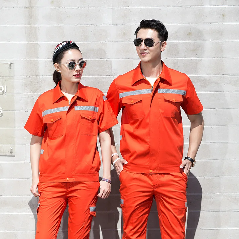 

Summer Overalls Suit Men's Short-sleeved Orange Reflective Strip Construction Site Labor Protection Clothing Workshop Uniforms