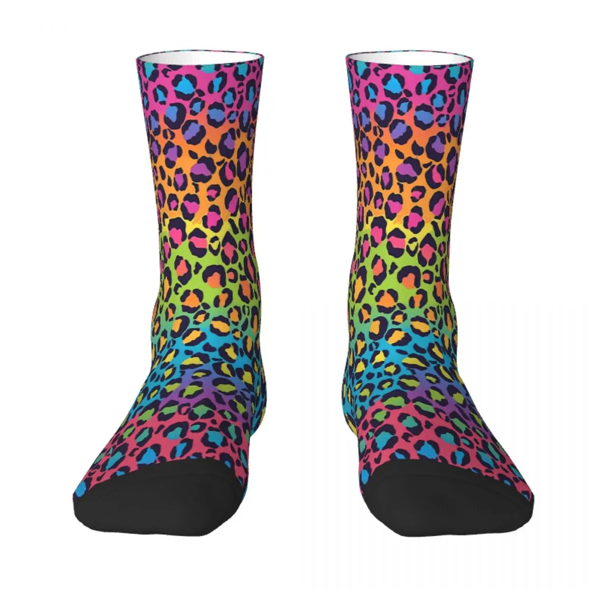 Bright Rainbow Ombre Gradient Leopard Print Pattern Gay Pride LGBT Love Socks Male Mens Women Summer Stockings Harajuku