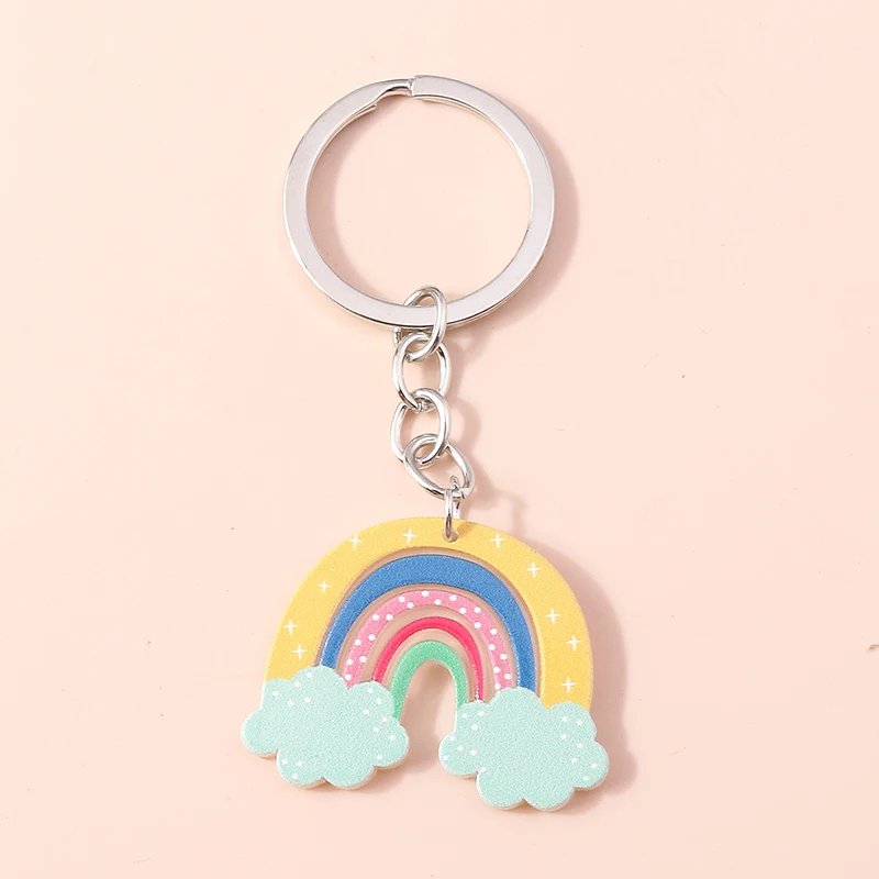Niedliche Regenbogen Schlüssel anhänger Emaille Pflanze Kaktus Sonne Charms Schlüssel ringe Souvenir Geschenke für Frauen Männer Auto Schlüssel Handtasche Anhänger Schlüssel anhänger – Detail 10