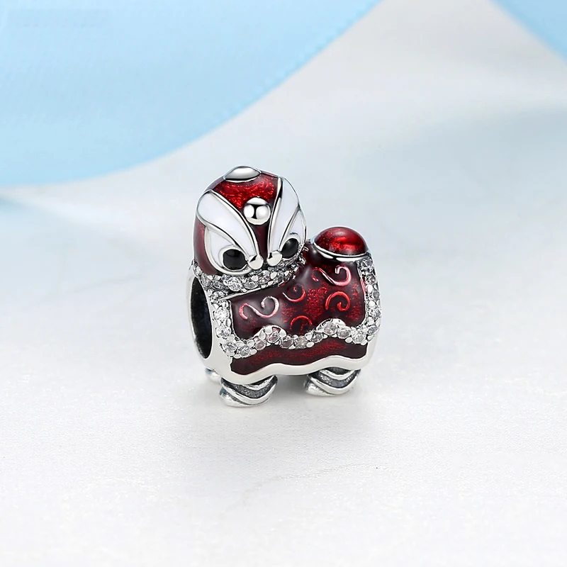 New Original 925 Sterling Silver Bead Chinese Bao Lion Red Phoenix Dangle Charm Food Fit Pan Brand Bracelet Women DIY Jewelry