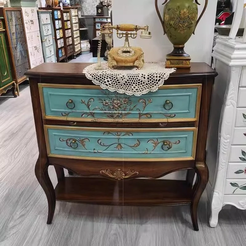 

American rural solid wood entrance cabinet double drawer storage living room partition decorative cabinet