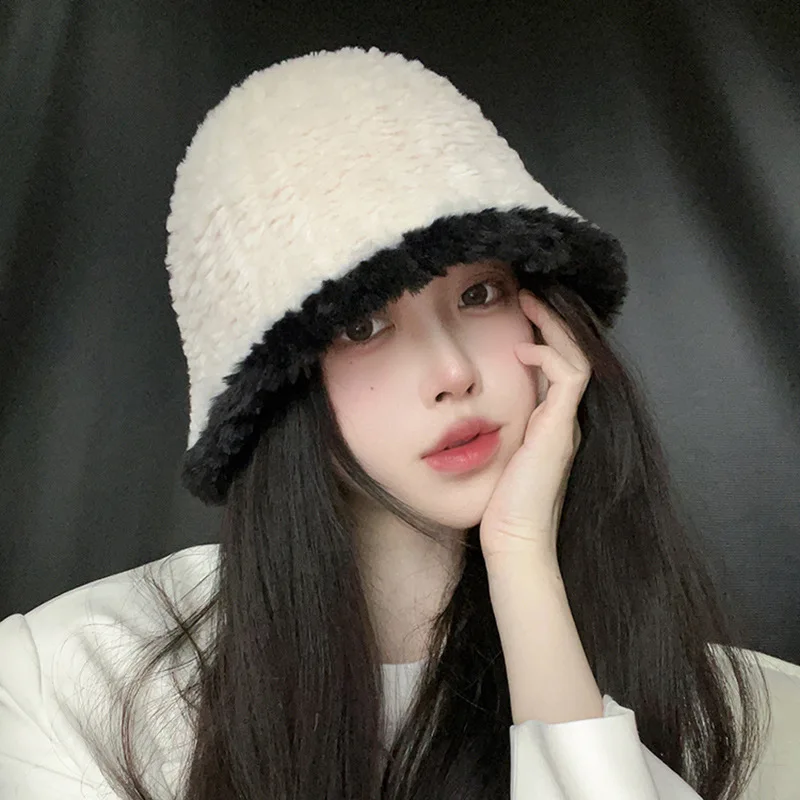 

South Korea Fluffy Fisherman Hat Women's New Autumn and Winter Knitted Hat Small Fragrant Wind Warm Bucket Hat