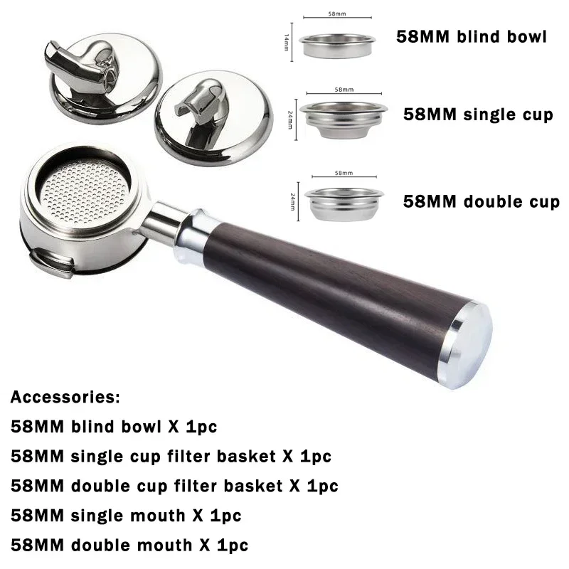 58MM 3-in-1 Coffee Portafilter for E61/Gemilai/EXPOBAR Bottomless/Single Spout/Double Spout  Stainless Steel Handle Filter Tools
