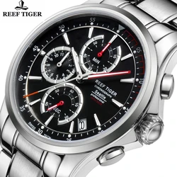 Reef Tiger/rt For Mens Watch Chronograph Japan Quartz Wristwatch Luminous Hands Date Week Sapphire Crystal Male New Steel Clock