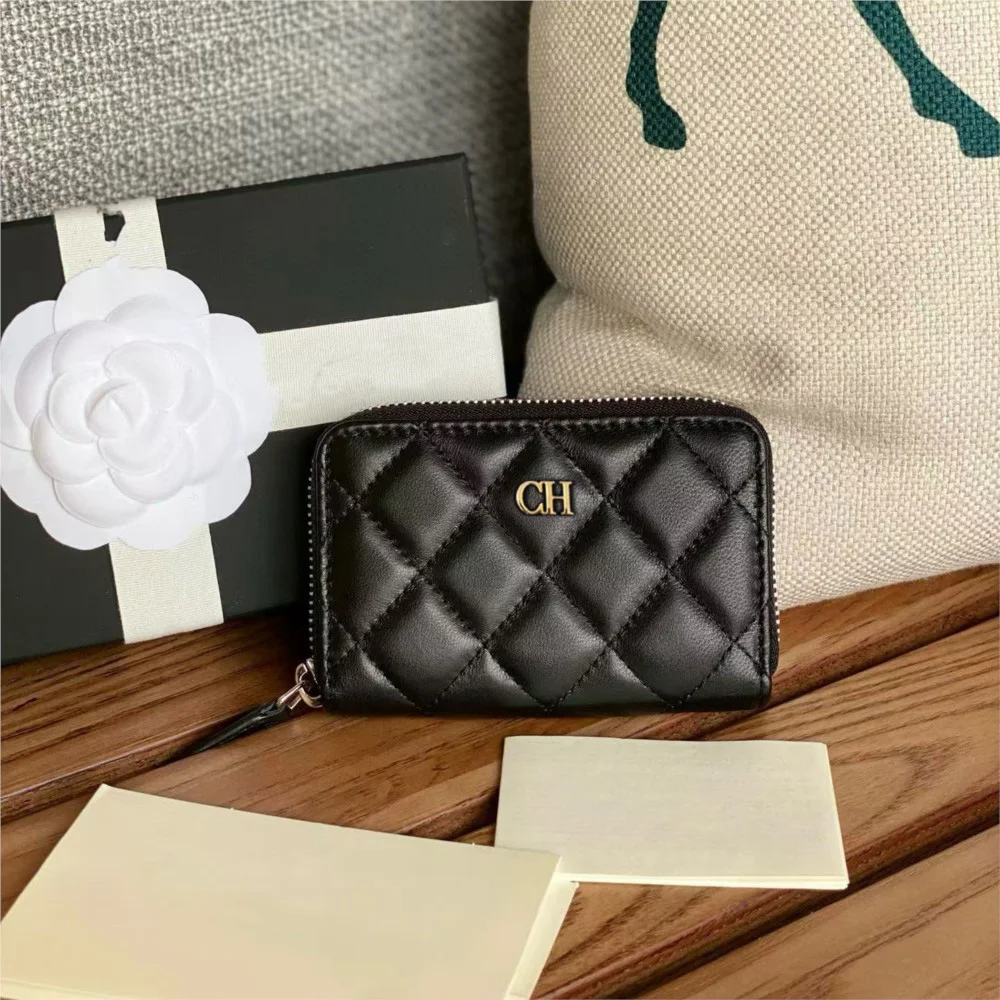Classic Caviar For Women's Card Case Cowhide Rhombus Black Purse Fashion Luxury Brand Designer Wallet Trendy Card Holder Credit