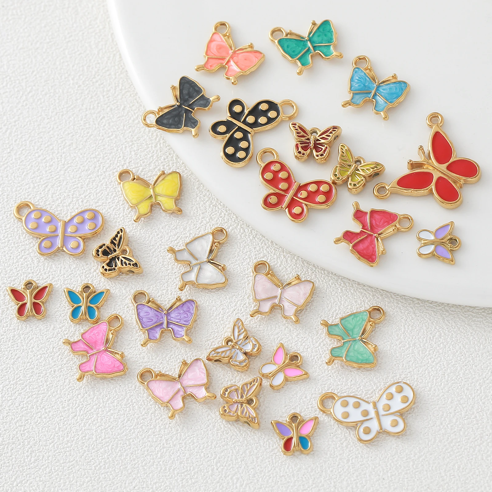 

MHS.SUN 5pcs/Lot Enamel Butterfly Charms Animal Pendants for DIY Making Necklace Bracelet Stainless Steel Jewelry Accessories