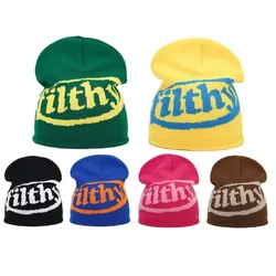 Fashion Y2K Letter Print Knitted Hat for Women Men Autumn Winter Warm Wool Beanies Hip Hop Ear Gorras Skiing Cap Cycling Outdoor