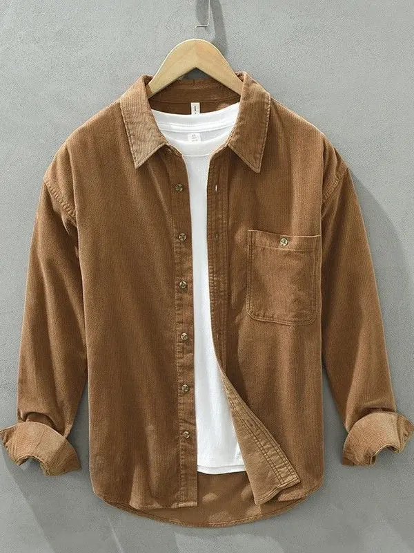 

Retro American Sle Corduroy irt Men's Long Sve Casual Workwear Stripe Velvet irt Spring Autumn New Arrival