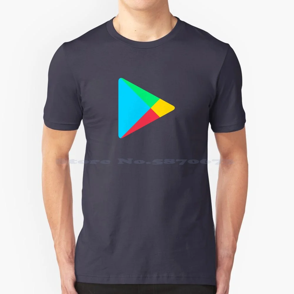 Google Play Icon T Shirt 100% Cotton Tee Google Play App Store Book Store Music Store Video Store Mobile Colorful Colors Red