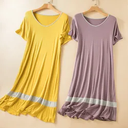 Modal Short-Sleeved Mid-Length Night Dress Women Sleepwear Nightshirt Plus Size Casual Sleep Dresses Female Summer Nightgowns