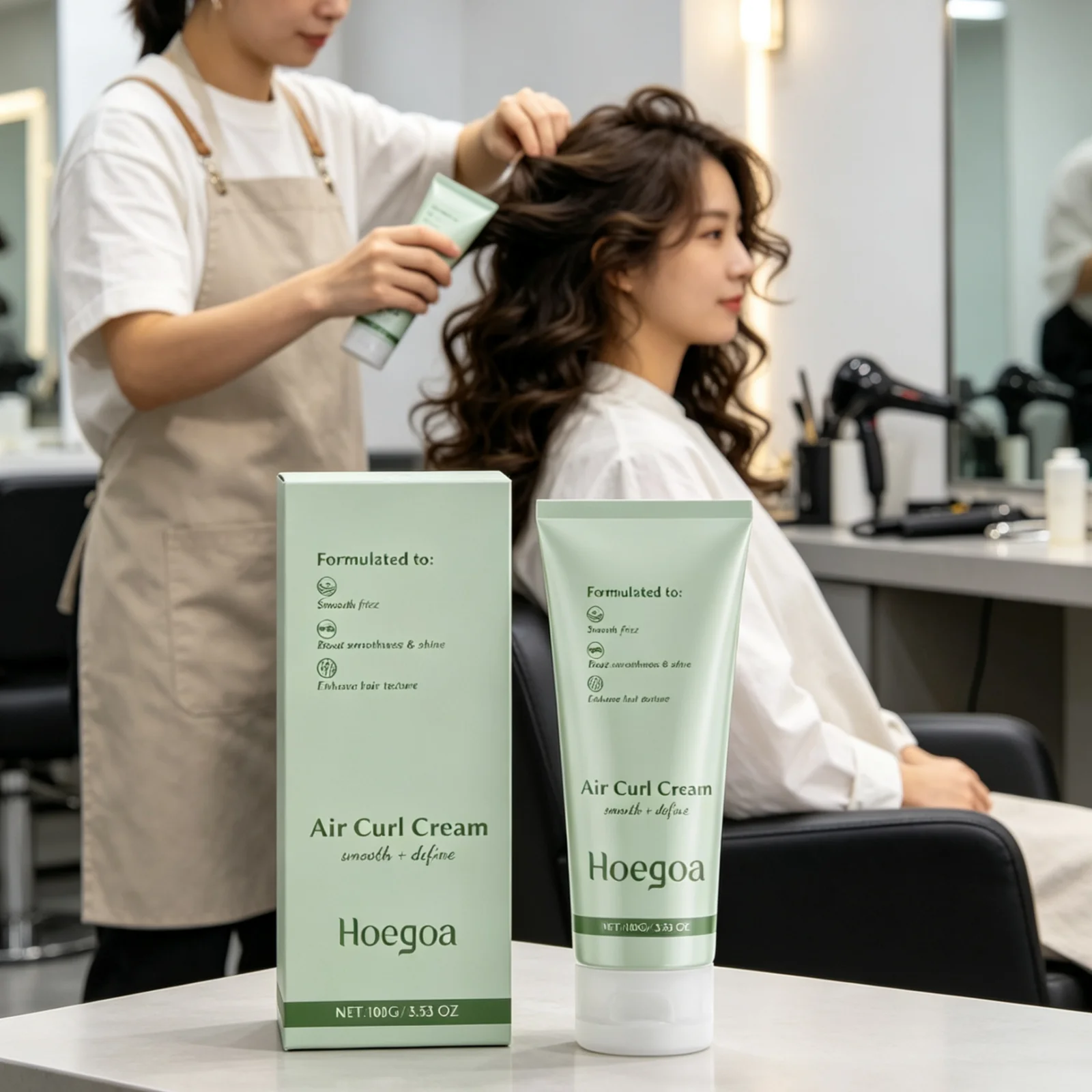 Hoegoa Air Curl Cream Long Lasting Styling Enhance Hair Elasticity Smoothing Frizz Reduce Tangling Curly Hair Styling Cream 100g