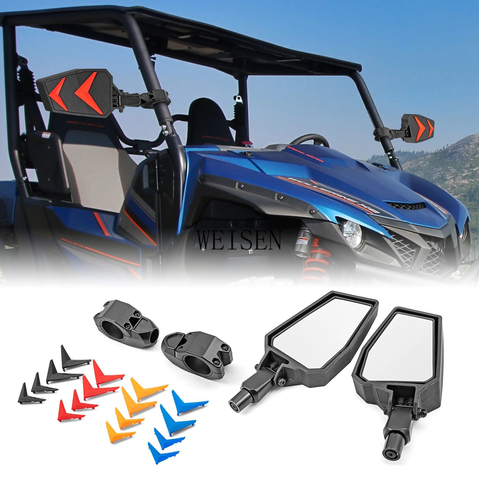 

UTV Break Away Side Rear View Mirror 1.75" To 2"Roll Bar for Kawasaki Teryx KRX 1000 4 750 800/Yamaha Rhino YXZ Wolverine Viking