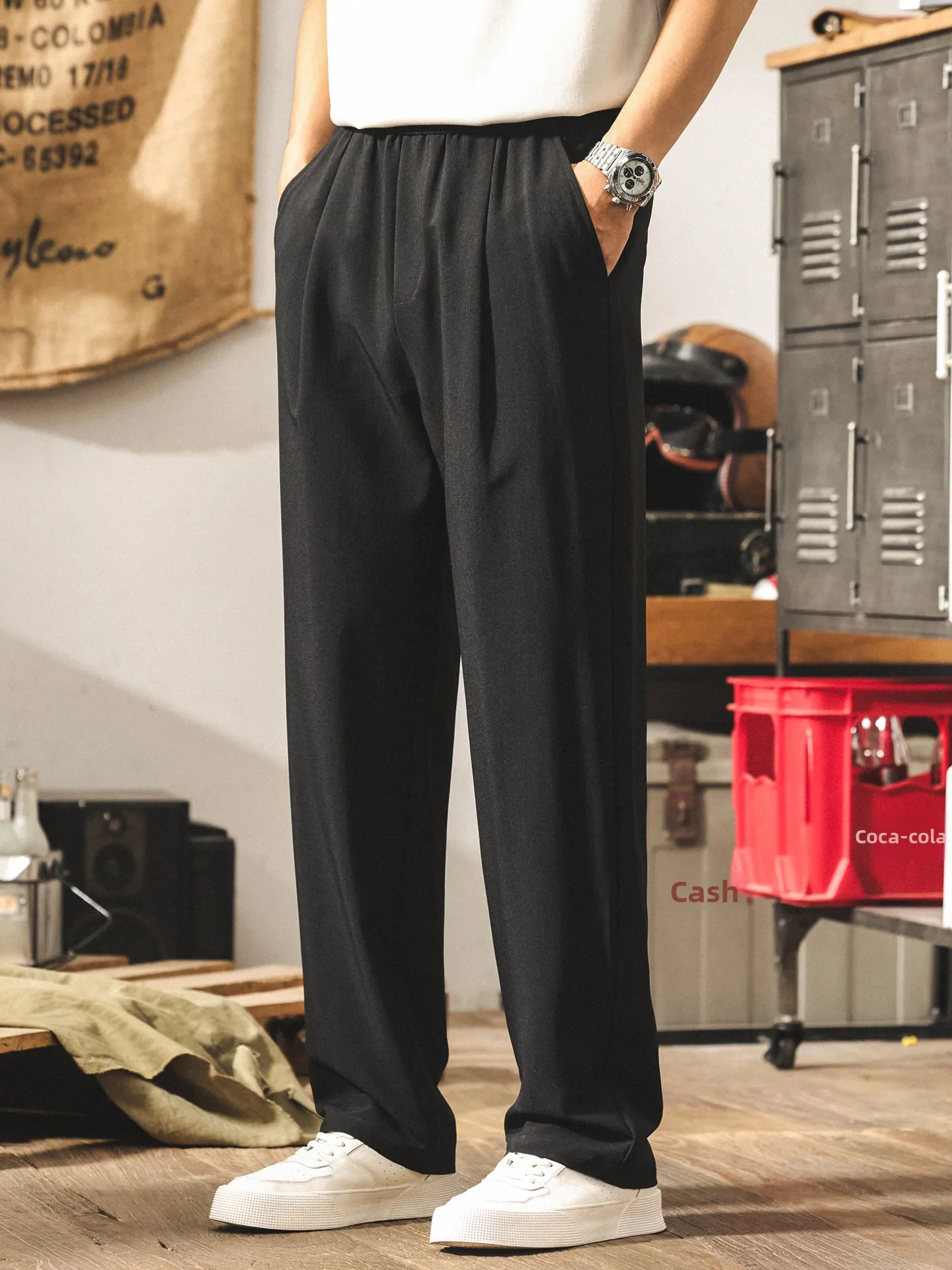 

Летние мужские повседневные свободные прямые брюки из ткани Lyrca, тонкая драпировка, удобные, модные, простой дизайн, дышащие