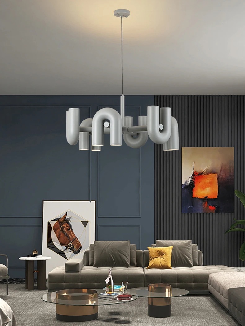 Imagem -02 - Ago-lustre Ajustável Circular Metal Tubular Light Lustre Designer para Sala de Jantar Quarto Moderno Preto Laranja Cinza