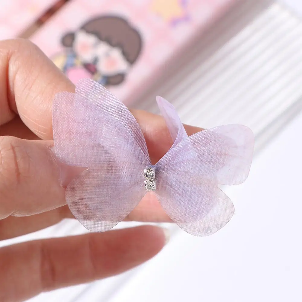 20PCS Rhinestone Gauze Butterfly Applique Simulation Butterfly 3D Mesh Butterfly Patches Handmade DIY Material Cloth Applique