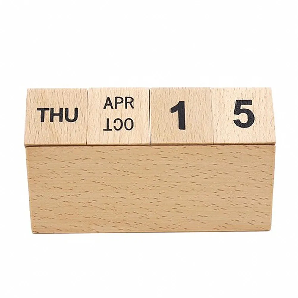 

Wooden Desktop Manual Perpetual Calendar Handmade Natural Wood Block Date Planner for Office Desk Living Room Bedroom Decoration