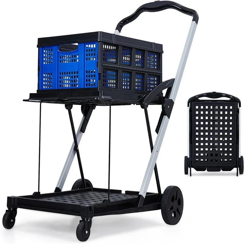 

Foldable Shopping Cart with Removable Crates – 2-Tier Rolling Utility Cart for Groceries, Laundry & Picnics – Lightweight