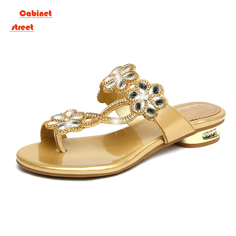 

Bohemian Rhinestone Slippers Women's Summer Fashion Flat Flip-flops Comfortable Holiday Beach Non-slip Pinching Women's Sandals