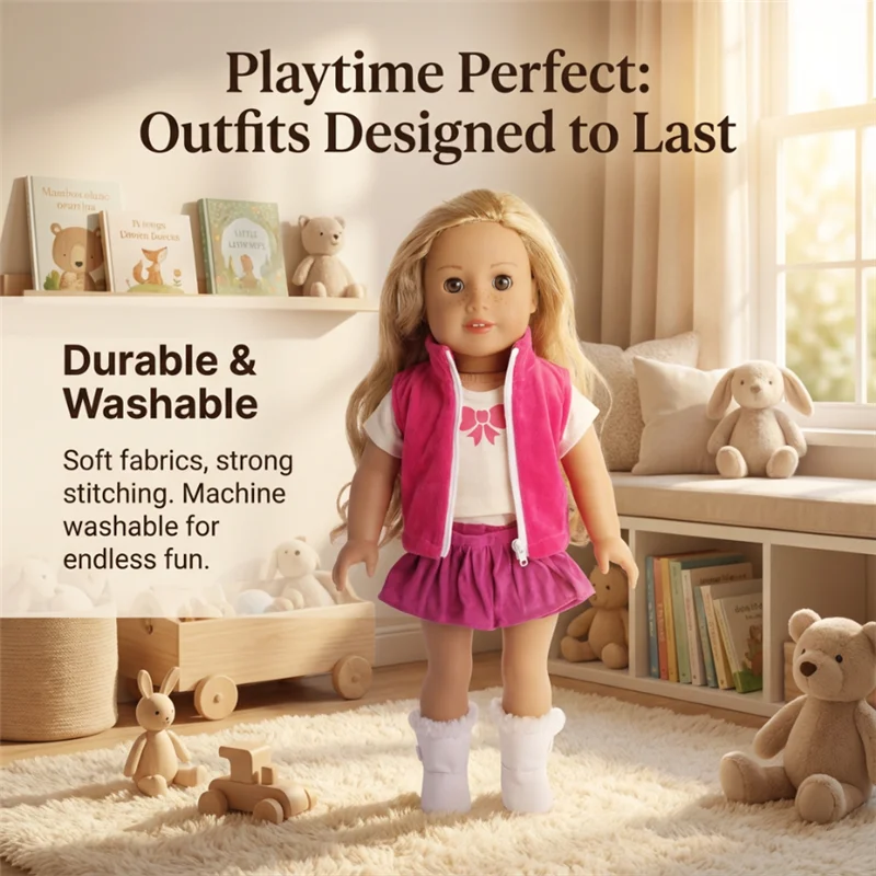 18-Zoll American Girl Puppen-Outfit Kleidung Rosa Schleifenrock Kleid Jeansjacke Set 43cm Babypuppe Reborn-Puppen Kleidung ﻿