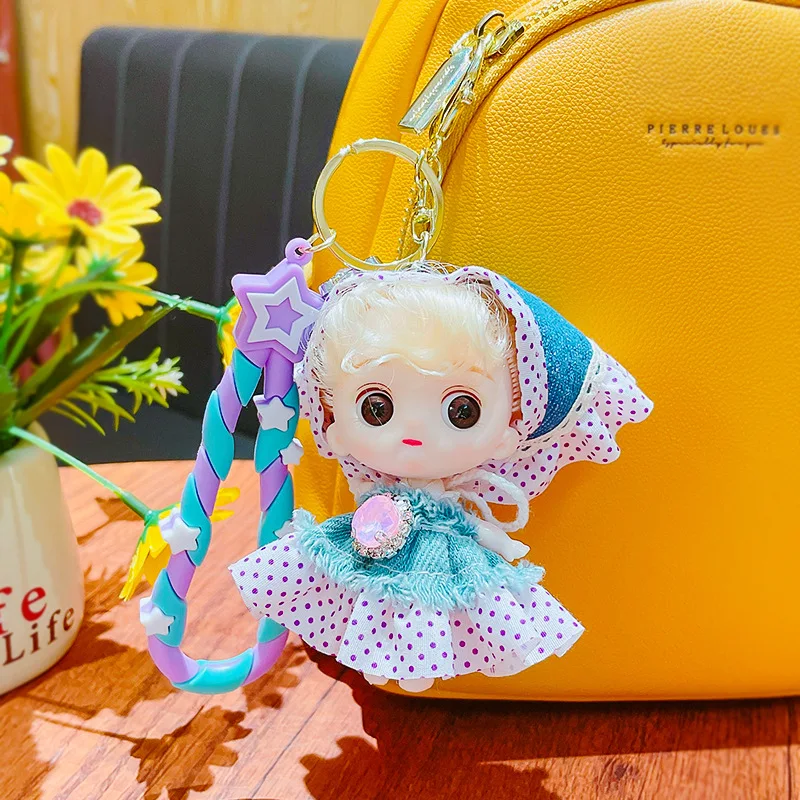 9cm Hooded Little Doll Keychain Pendant Multi-jointed Movable Princess Doll Key Chain Charm Girls Toy Accessories Children Gifts