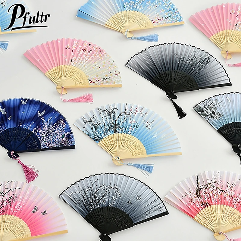 Bamboo Antique Folding Fan Chinese Style Fan Summer Female Dance Fan Portable Elegent Flower Hand Held Fan Exquisite Gifts