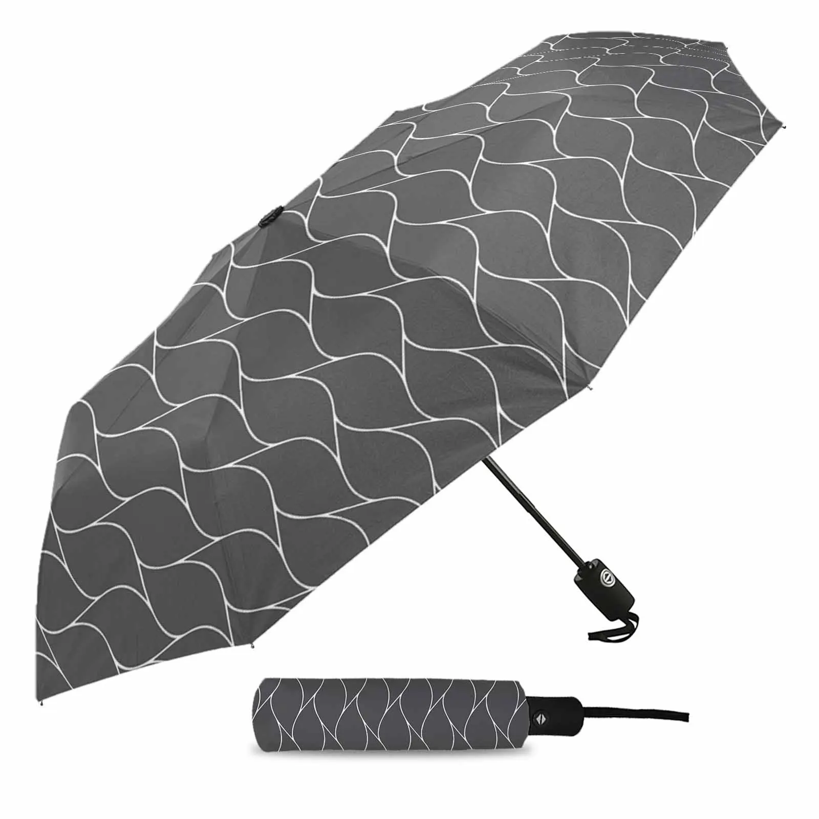 Deep Gray Long Wavy Pattern Texture Flower Automatic Umbrella for Rain Foldable Parasol Umbrella Eight strand Outdoor Umbrellas