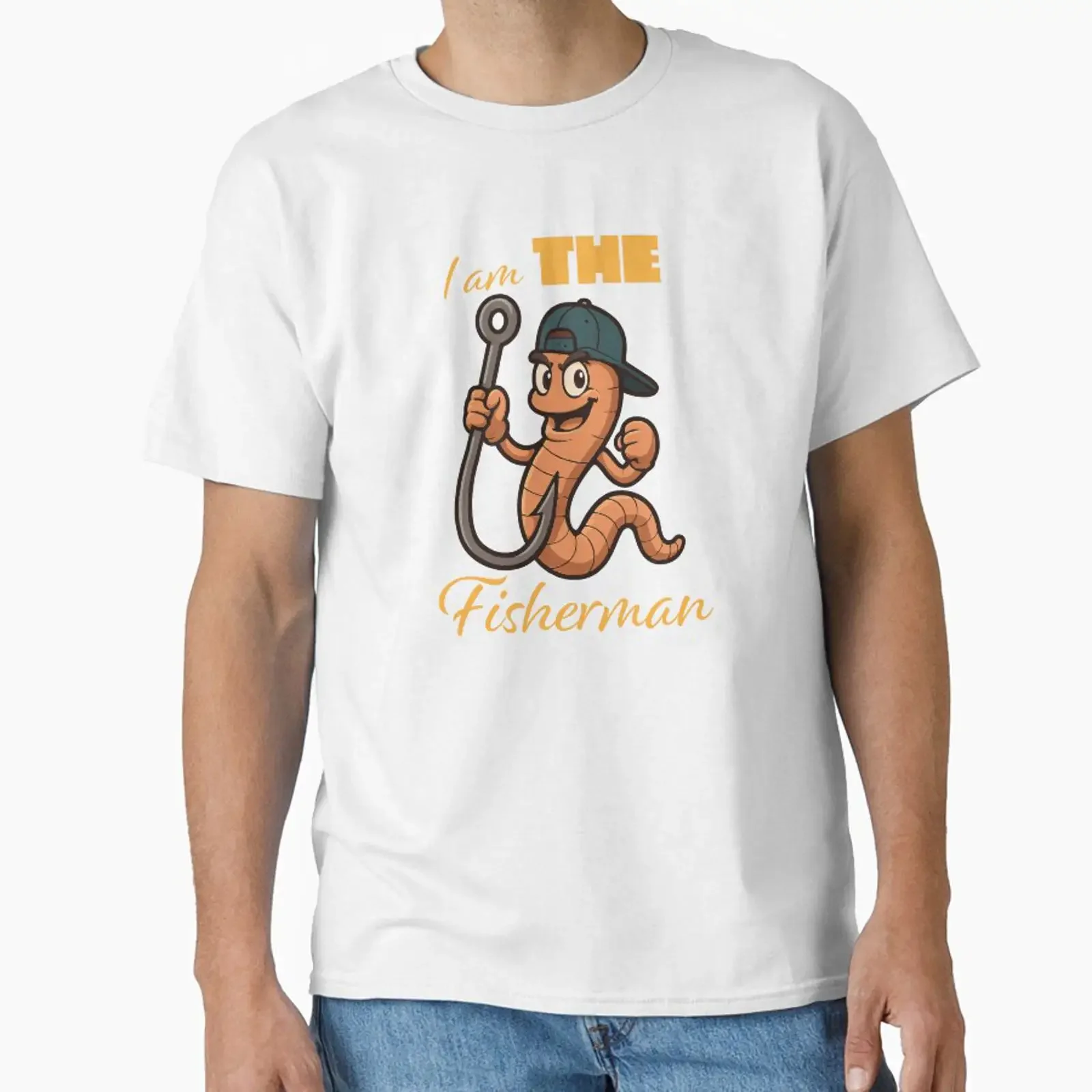 Fishing worm and hook I am the fisherman vector illustration designed sold by Art Horizon vintage Washed Comfortable Breathable