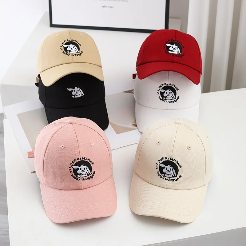 Spring Autumn Hard Top Peaked Cap Rabbit Embroidered Fashion Casual Sunshade Baseball Hat Men Women