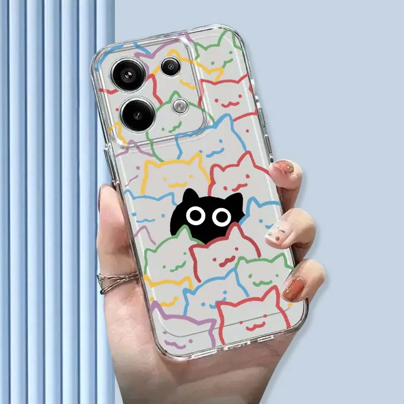 

Artistic Cartoon Cat Phone Case For Xiaomi Mi Poco F2 F3 F4 F5 F6 X5 X6 X7 Pro TPU Protection Transparent