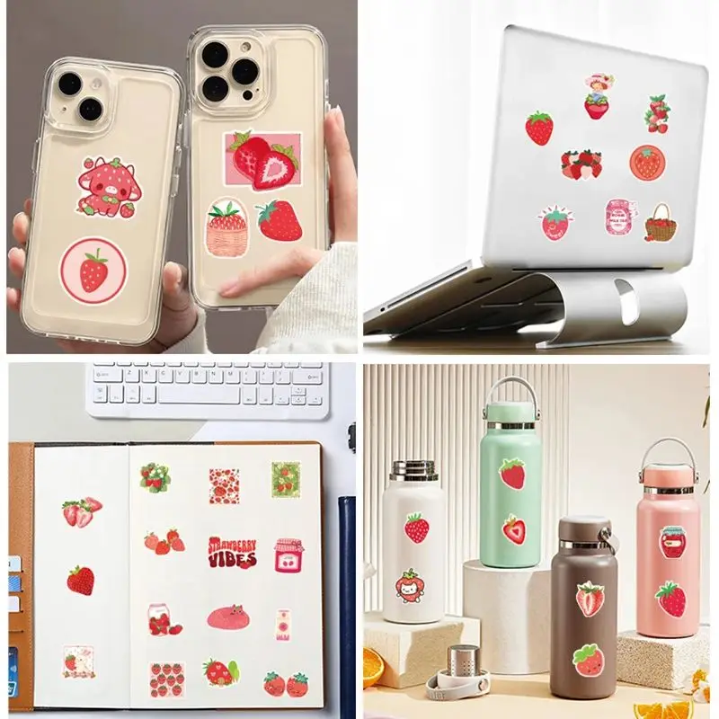 50Pcs New Cartoon Strawberry Graffiti Waterproof Sticker Trunk Guitar Refrigerator Car Water Cup Helmet Wholesale
