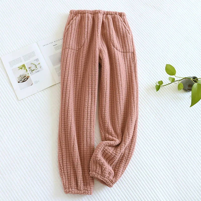 Pantalones de pijama de franela para mujer, ropa de casa gruesa y cálida, Pantalones de lana de Coral, ropa de dormir femenina, Invierno