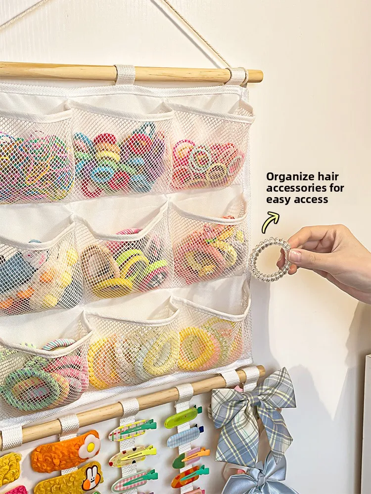Children's Hair Accessories Wall Hanging Storage Organizer Multi-Functional Girls Hair Ties Bands Clips Headbands Bag