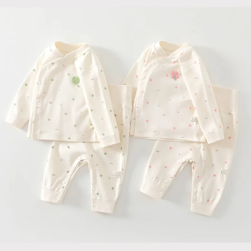 

0-3Y Boys Warm Pajamas Baby Girl Cotton Floral Print Nightwear Sets Clothes High Waist Belly Protection Pants Infant Sleepwear