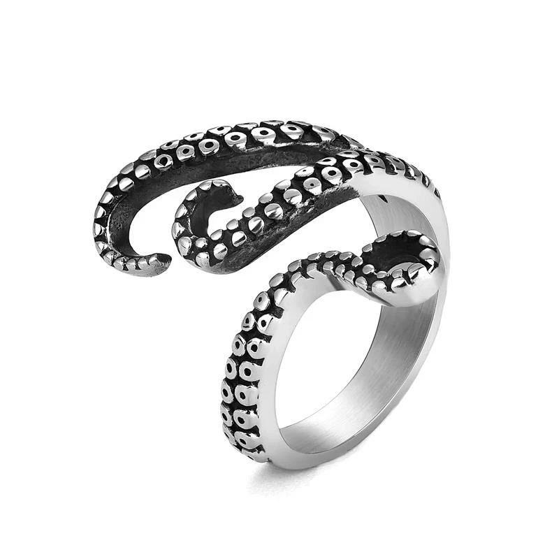 Stainless Steel Gothic Deep Sea Squid Octopus Ring Fashion Vintage Jewelry Opened Adjustable Rings For Women Men bague