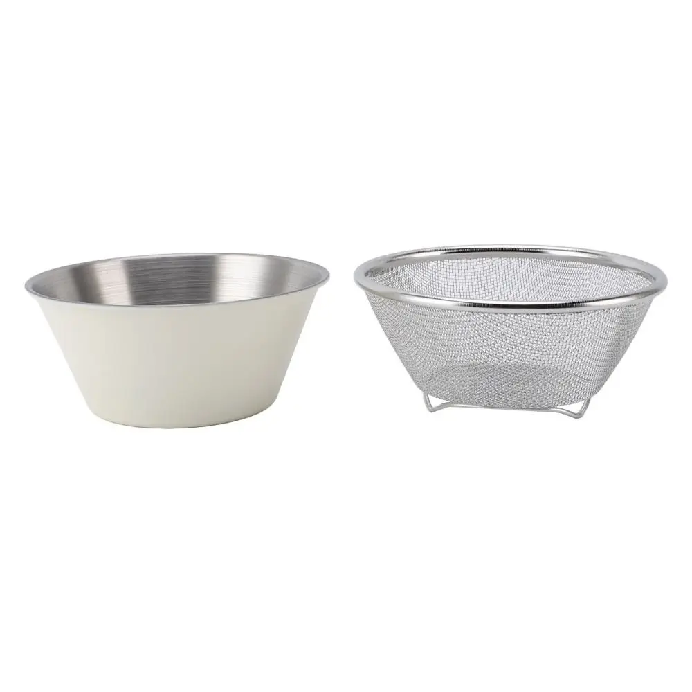 Stainless Steel Colander with Bowl Beige Silver Microporous Structure Rice Strainer Large Capacity Multifunctional Design