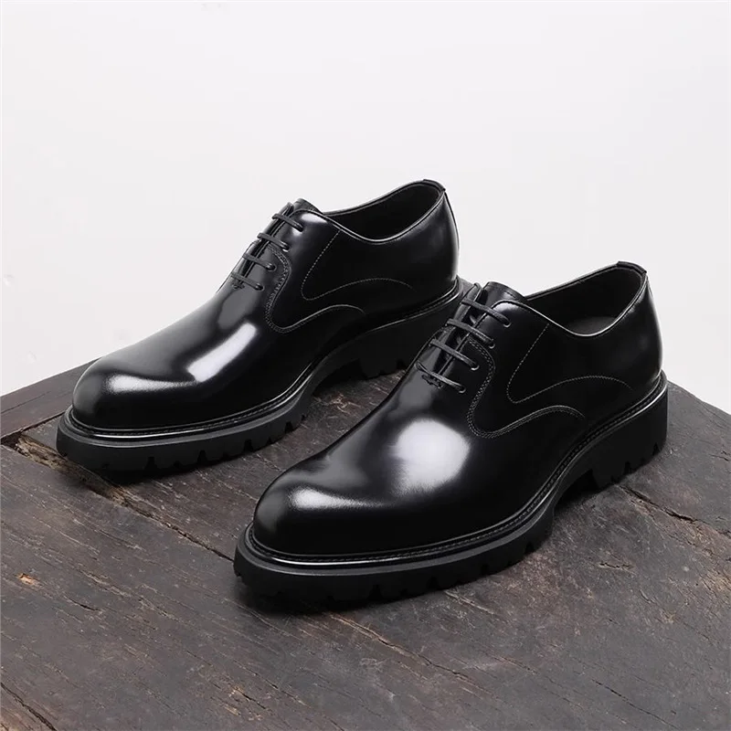 

British Style Trendy Formal Business Young Commuter Shiny Oxford Groom Wedding Thick Sole Height Increasing Casual Leather Shoes