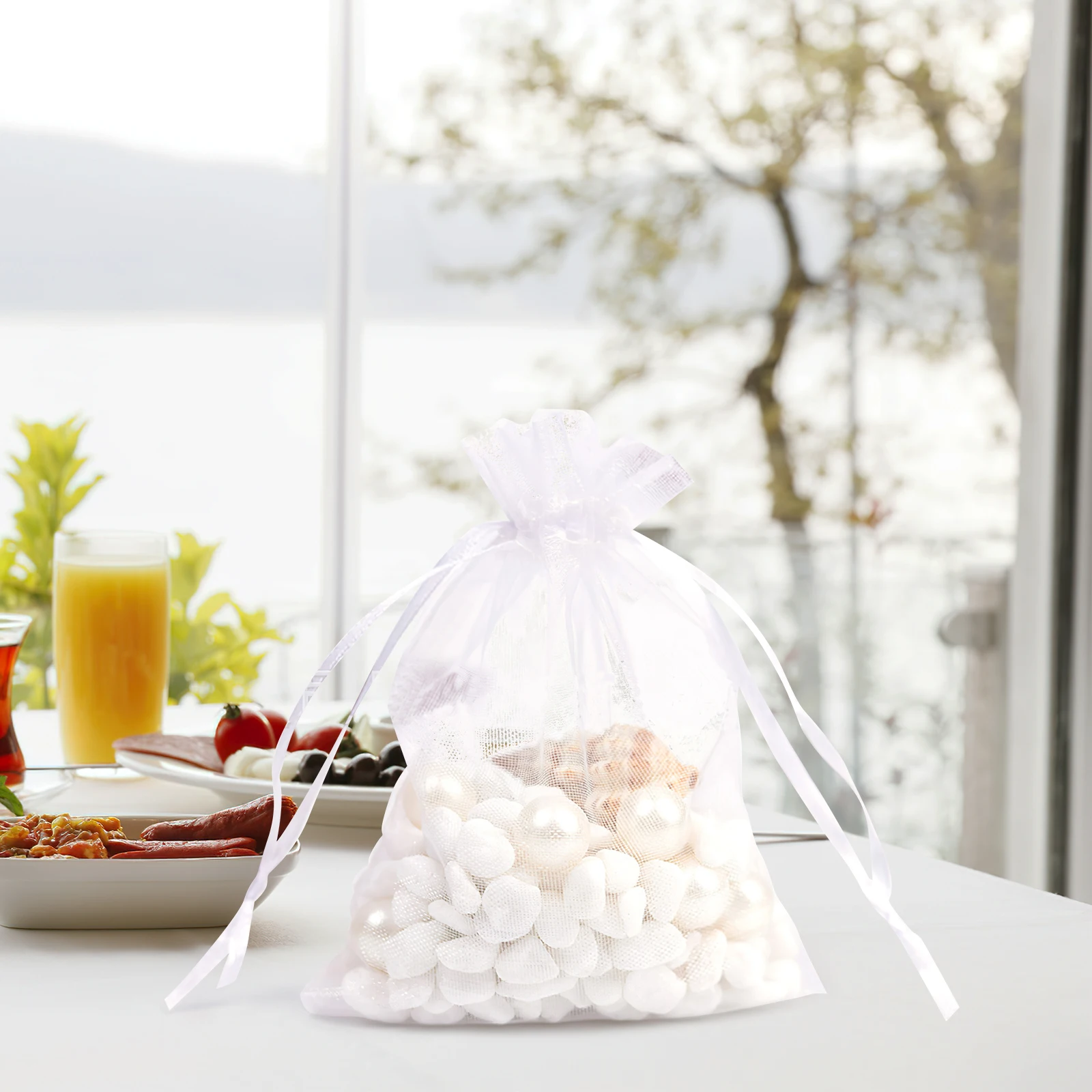 

25pcs Organza Jewelry Bags Organza Candy Bags Blue Gold Ties Drawstring Reusable Wedding Party Favor Packaging Solution