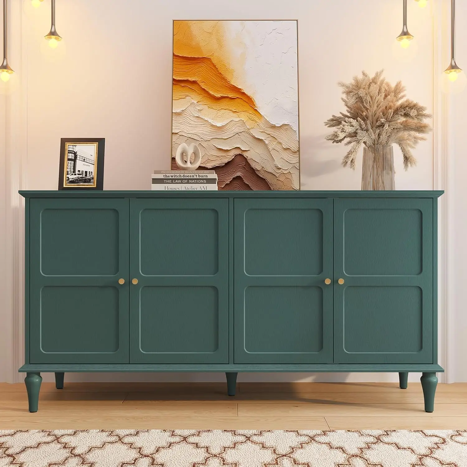 

58'' Mid-Century Modern Buffet Storage Cabinet with 4 Doors and Adjustable Shelves, Accent Style Sideboard for Entryway,